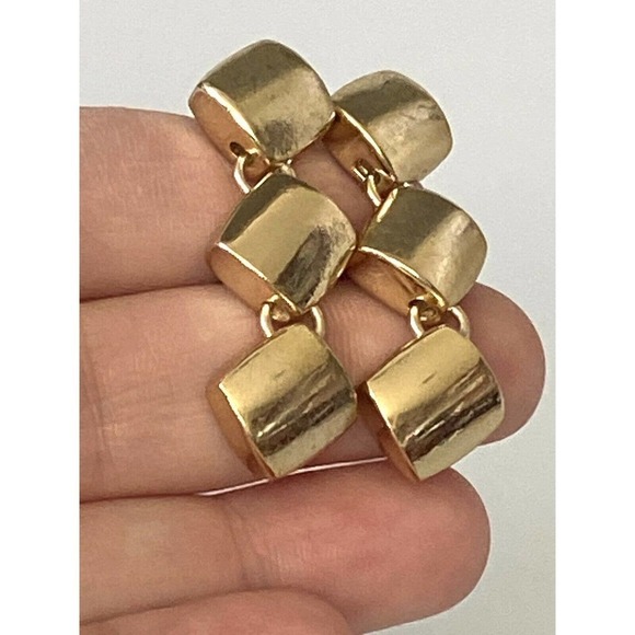 MONET Earrings 90”s Dangles Drops Gold Tone Geometric Signed - Picture 9 of 10